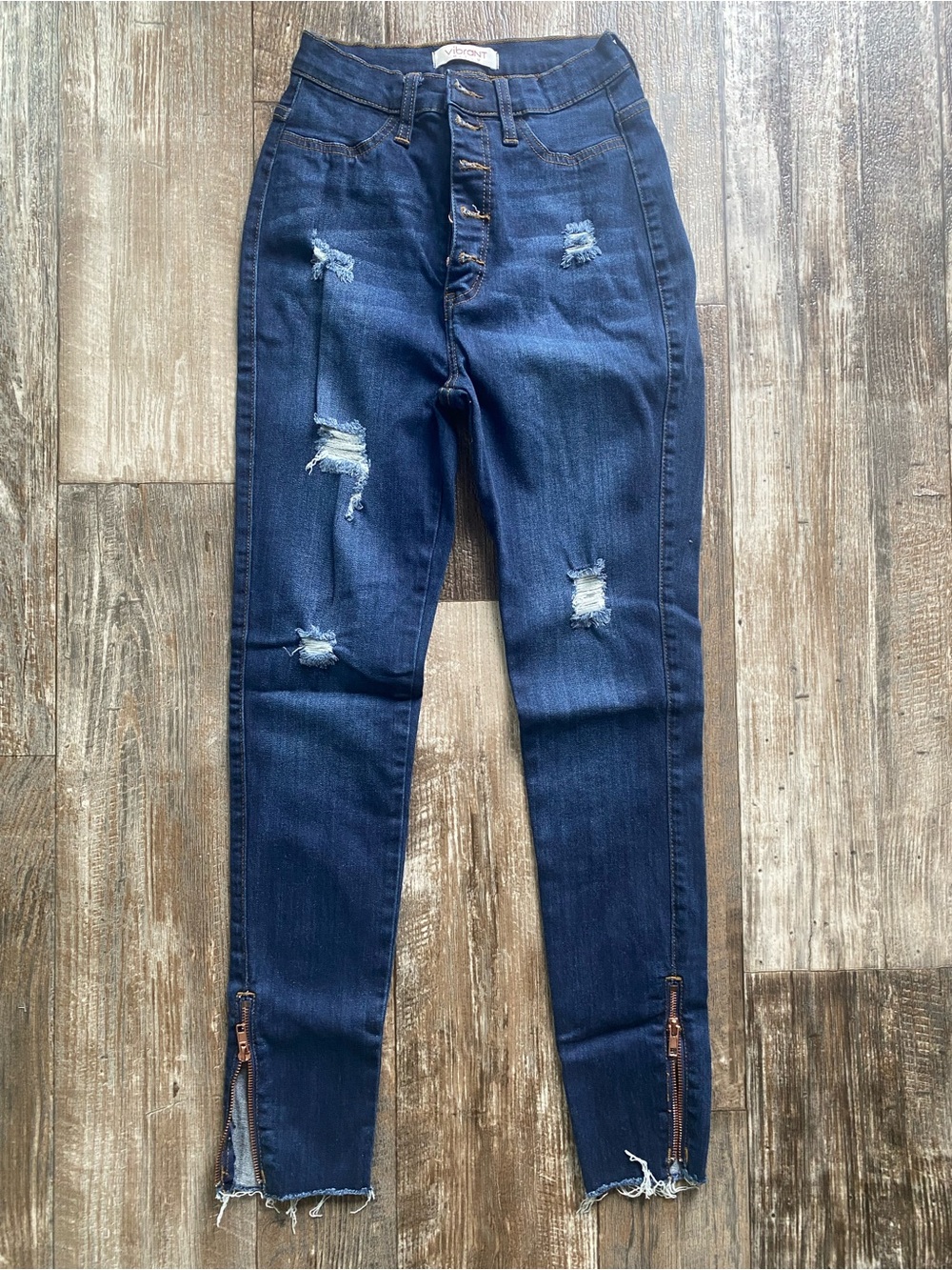 Vibrant M.i.u Dark Blue Skinny Jeans with Distressed Accents